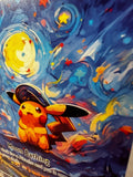 Load image into Gallery viewer, *CUSTOM* Pikachu with The Starry Night Felt Hat Van Gogh Handmade Card TCGKITTEN