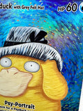 Load image into Gallery viewer, *CUSTOM* Psyduck with Grey Felt Hat Van Gogh Handmade Textured Art TCGKITTEN