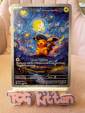 Load image into Gallery viewer, *CUSTOM* Pikachu with The Starry Night Felt Hat Van Gogh Handmade Card TCGKITTEN