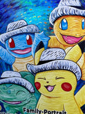 Load image into Gallery viewer, *CUSTOM* Kanto Starters with Grey Felt Hat Handmade Textured Art TCGKITTEN